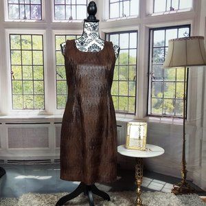RIBBED LEATHER LOOK BROWN SLEEVELESS SHEATH DRESS (8)